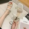 Rhinestone transparent thick-heeled slippers women's summer wear 2025 new fashion fairy temperament French sandals one-word sandals