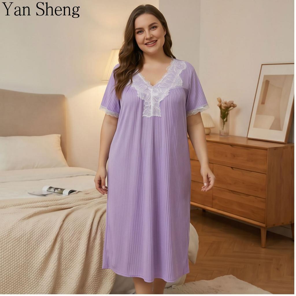 Women Sleep Dress, Loose Solid Color Milk Silk Nightgown Plus Size Short Sleeve Home Dress For Summer Daily Loungewear