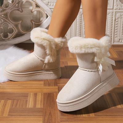 Fashion Women Snow Boots Winter New Round Toe Bow Platform Shoes for Women Anti-Slip Wear-Resistant Plush Boots Women Zapatos De Mujer