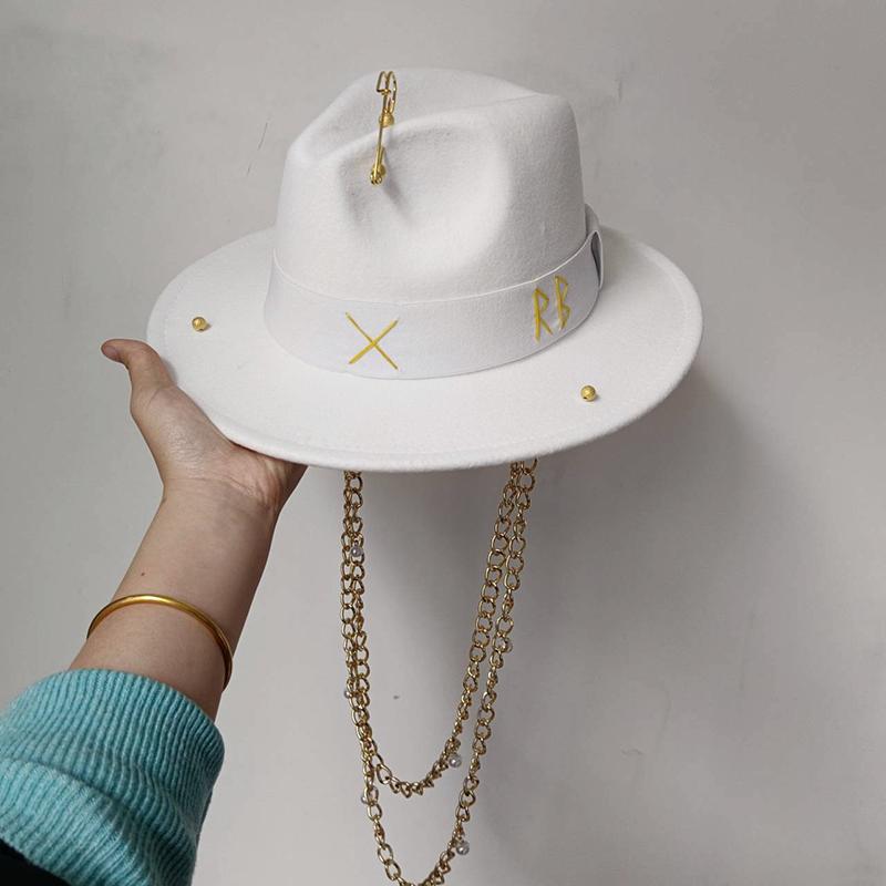 White straw hat pearl chain DIY flat top sun hat new Korean elastic ribbon hat beach hat candy color sun hat