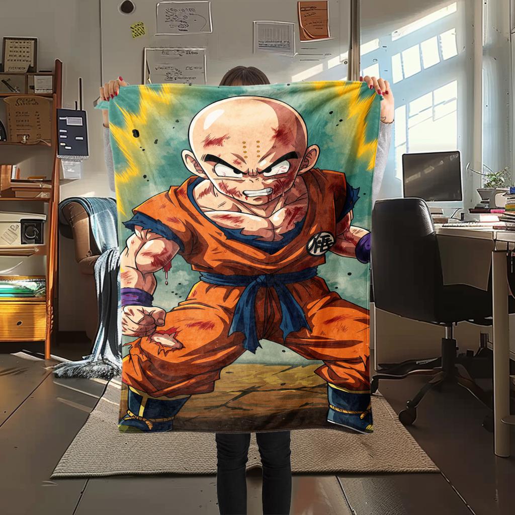 1PC Krillin Print Flannel Blanket, High quality All Seasons, Home Decor, Warmth and Comfort, Perfect for Christmas Gifts