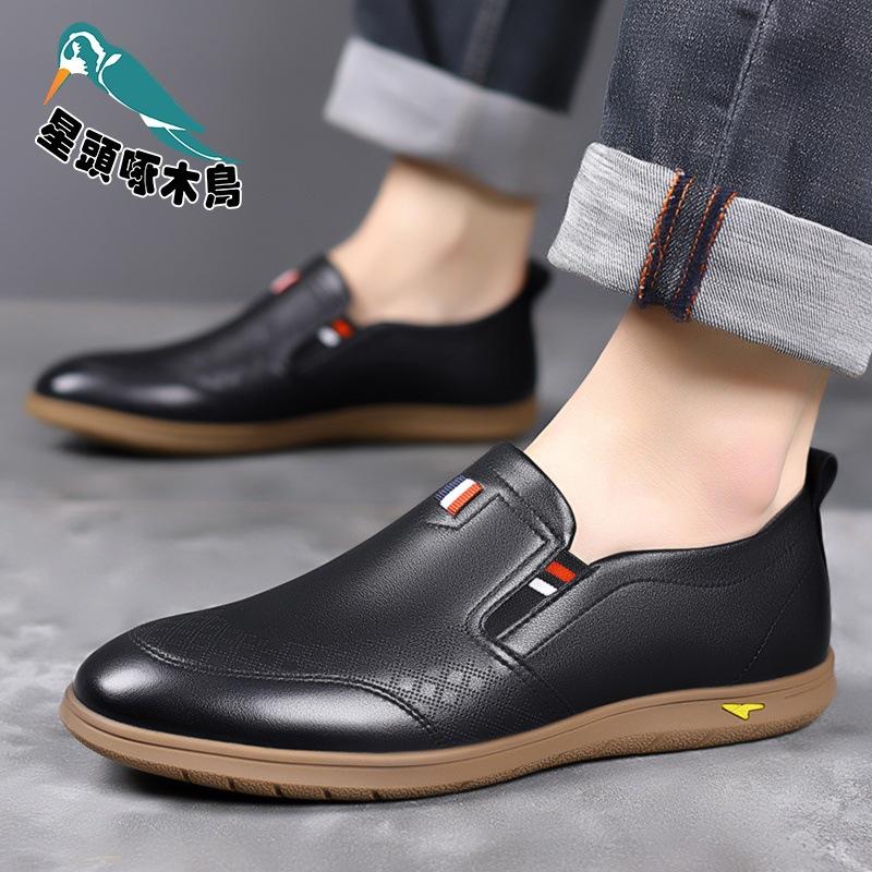 Casual leather shoes men's 2025 spring and autumn new wear-resistant soft leather soft sole one-pedal leather shoes