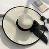 Lady Casual Wide Brim Straw Hat Big Bowkno Summer Fashion Sun Hats Beach Flat Panama Beach Cap Black Bow for Women Accessories