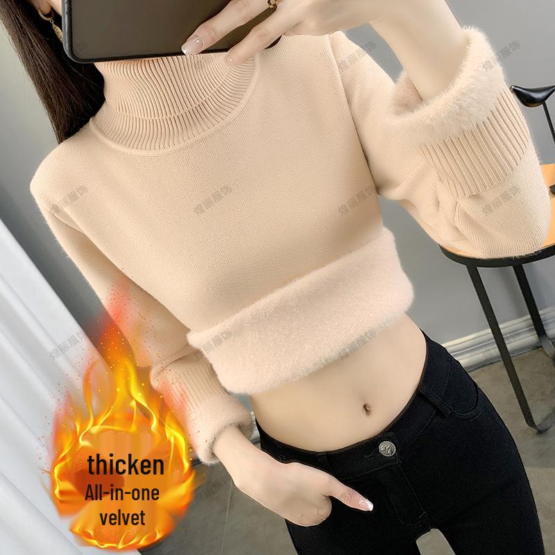 2025 Women's Plus Velvet Knitwear: Thick Warm Autumn/Winter One-Piece Sweater
