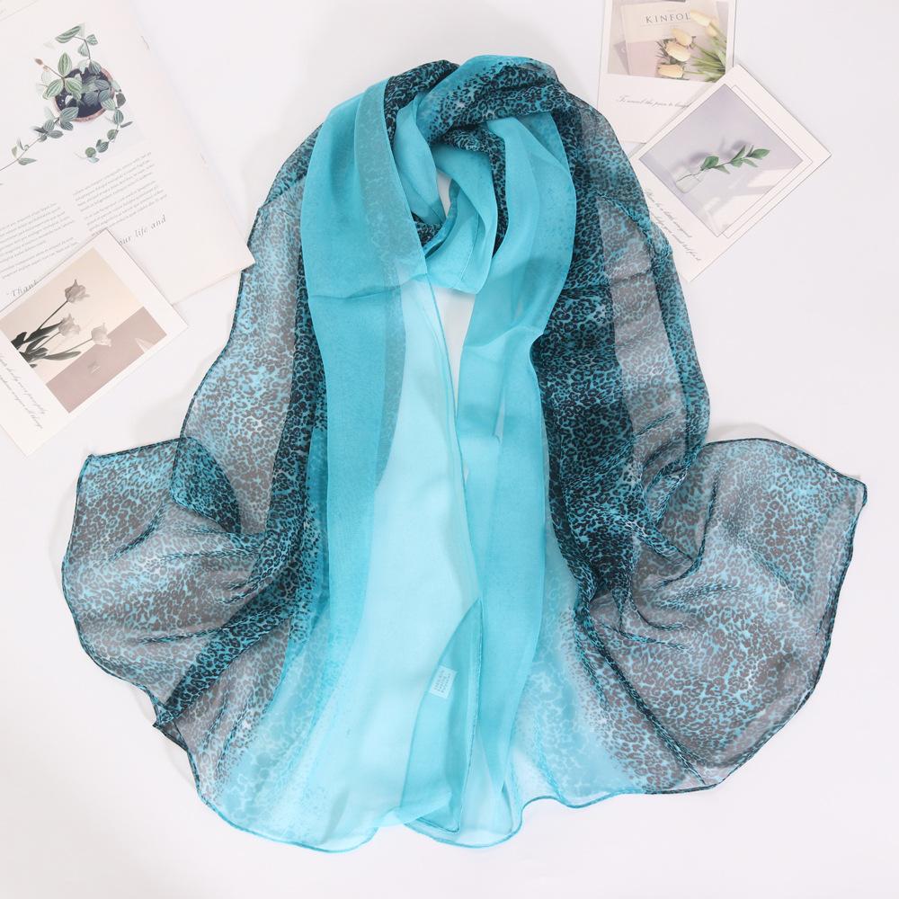 160*50Cm Long Wraps Beach Sunscreen Silky Georgette Hijab Four Seasons Thin Soft Chiffon Women Leopard Print Scarf Shawls
