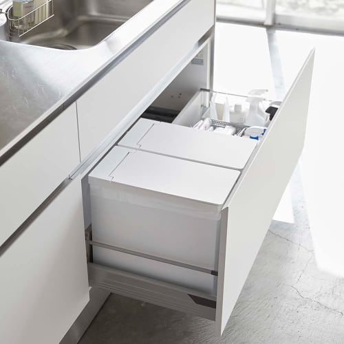 Yamazaki Under-Sink Trash Can with Lid, Set of 2, White, Approx. W19 x D40 x H35cm (Each), Foldable and Portable, Tower, 5335