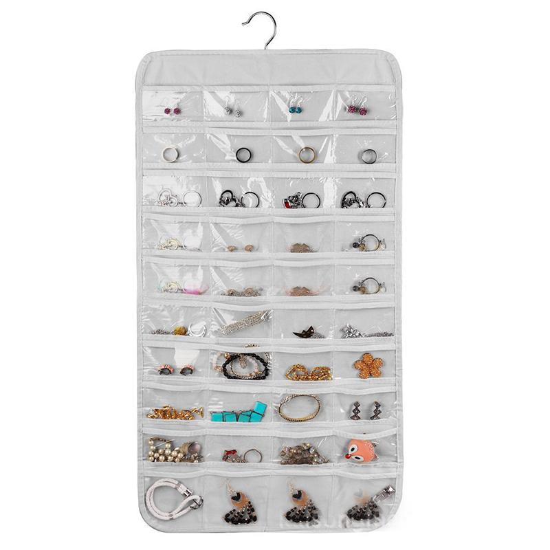 80 Grids Double-Sided Jewelry Hanging Storage Bag Business Membership Card Organizer Sundries Necklace Earrings Storage Pocket