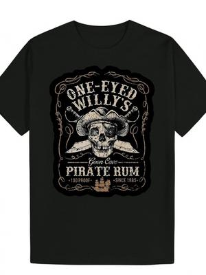 Schwarzes Herren-Grafik-T-Shirt im Vintage-Stil | ''One-Eyed Willy's Pirate Rum