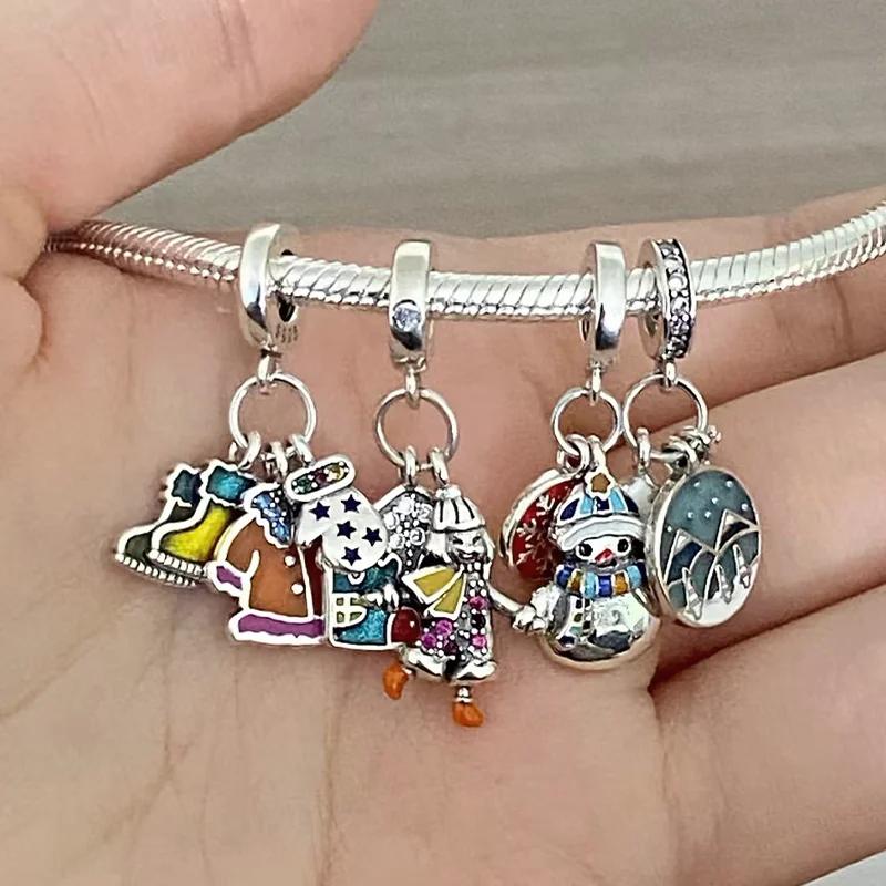 New Christmas Charmscopper Snowman Snowflake Charm Beads Fit Original Bracelets Diy Fine Jewelry Giftfor Women