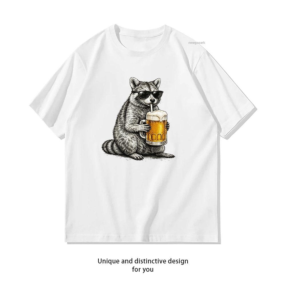 Raccoon Beer Cool Raccoon Beer Shirt Woman Man Summer Cotton Graphic T Shirts Adult Streetwear Camisetas Tops Breathable Simple S