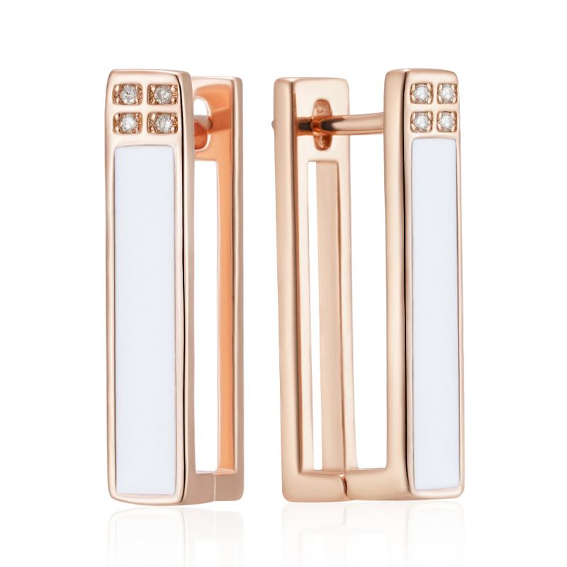 Fashion  Rose Gold Color White Enamel Drop Earrings For Women Girl Wedding Party Natural Zircon Eardrop Jewelry