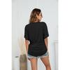 GMXIA Women's Solid Color Bat-sleeve Side Pleated V-neck Short-sleeved T-shirt