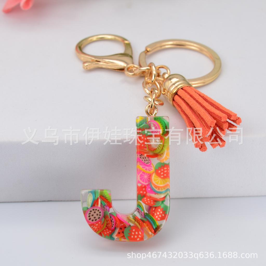 Fruit Slice Letter Keychain with Crystal Epoxy Resin & Tassel - Women's Bag Accessory