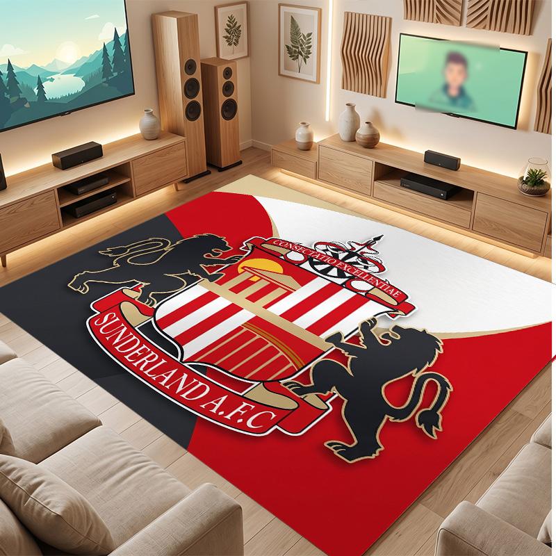 Sunderland Football Print Crystal Velvet Rug, Comfortable Water Absorbent Non Slip Indoor Floor Carpet