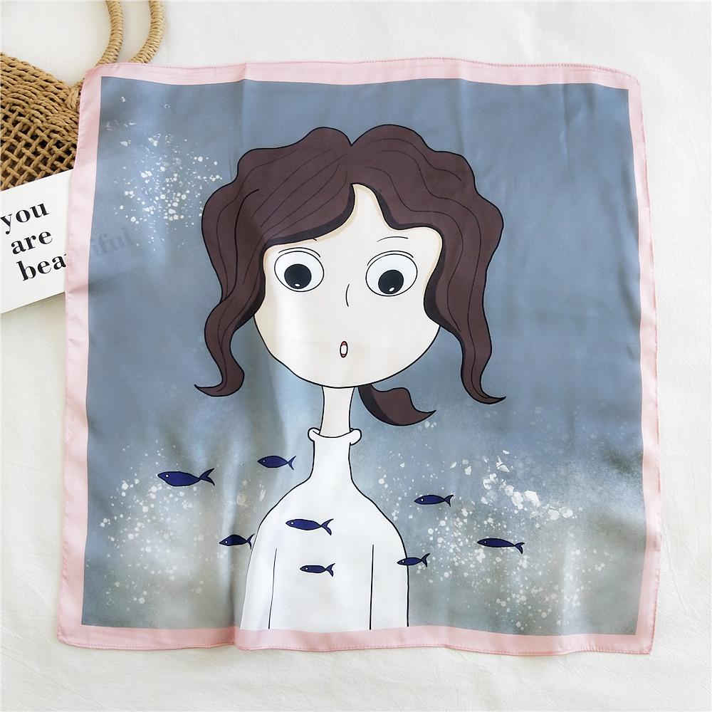 53cm Silk Square Scarf for Women: Elegant Korean Design for Spring, Summer, Autumn - Fashionable Digital Print Headscarf