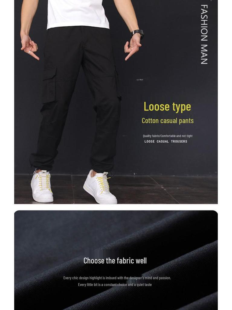 Men's Four-Season Work Pants: Loose Straight-Leg, Wear-Resistant, Multi-Pocket, Casual Style.