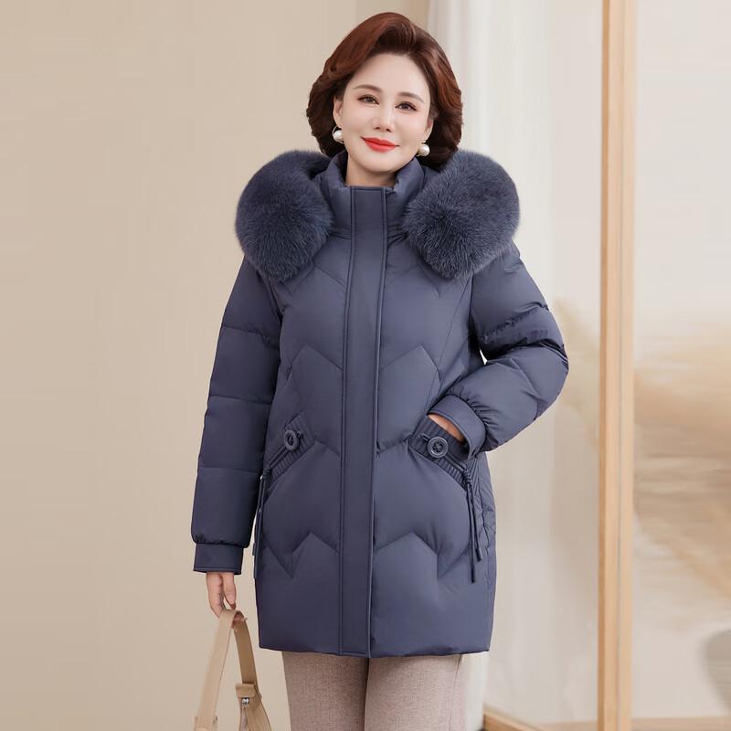 Women's Mid-Length Winter Duck Down Jacket with Fur Collar