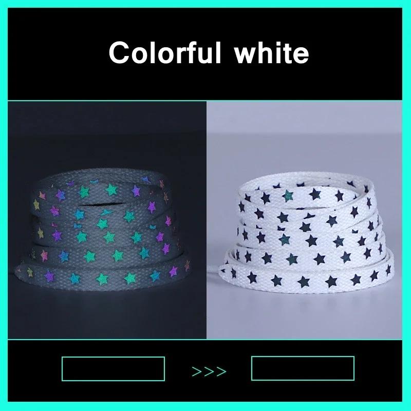 1 Paar Neue Sport Weiße Stern Schnürsenkel Schnüre Holografisch Reflektierende Schnürsenkel Coole Sneaker Laufschuh Schnürsenkel für Erwachsene Kinder