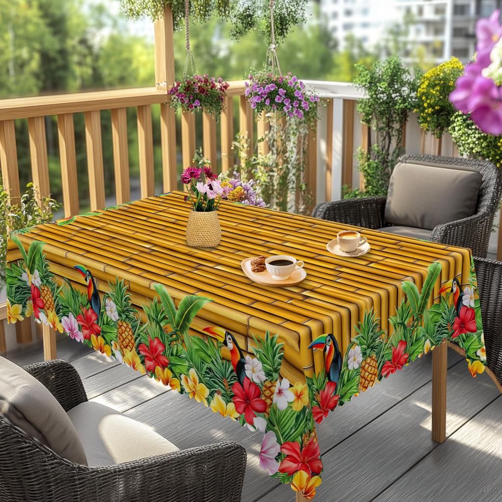 1 Piece Of Summer Hawaiian Style Round Tablecloth, Flower, Bird, Fruit Print Rectangular Tablecloth, Party Tablecloth, Home Table Decoration, Courtyar