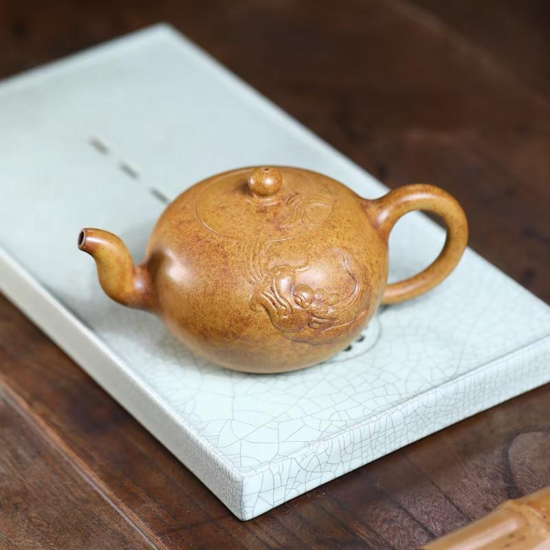 

340ml Exquisite Yixing Purple Clay Teapots Handmade A Bead Pot Raw Ore The Keel Gold Sand Mud Tea Making Kettle Zisha Tea Set