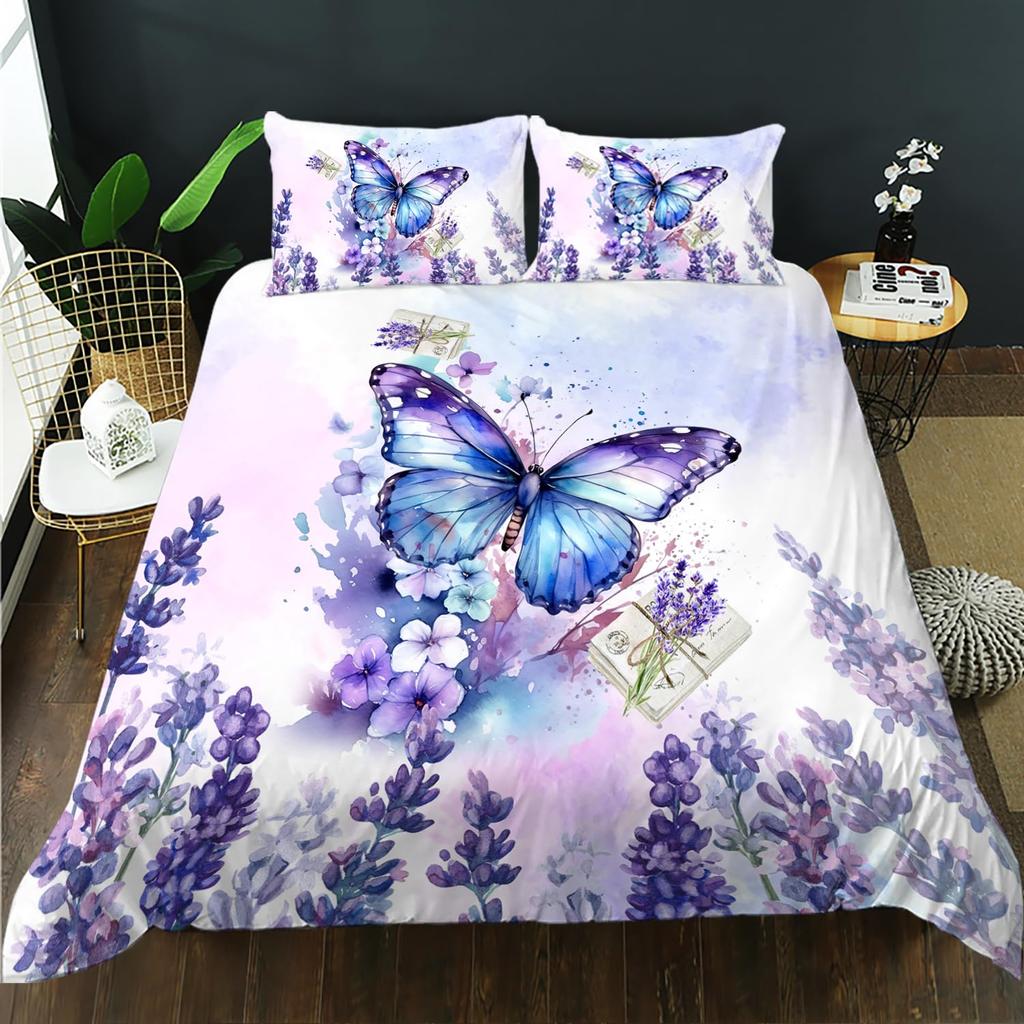 Butterfly Duvet Cover Set King Size, Beautiful Butterfly Bedding Set for Kids Girls,Watercolor Pink Theme Comforter Cover
