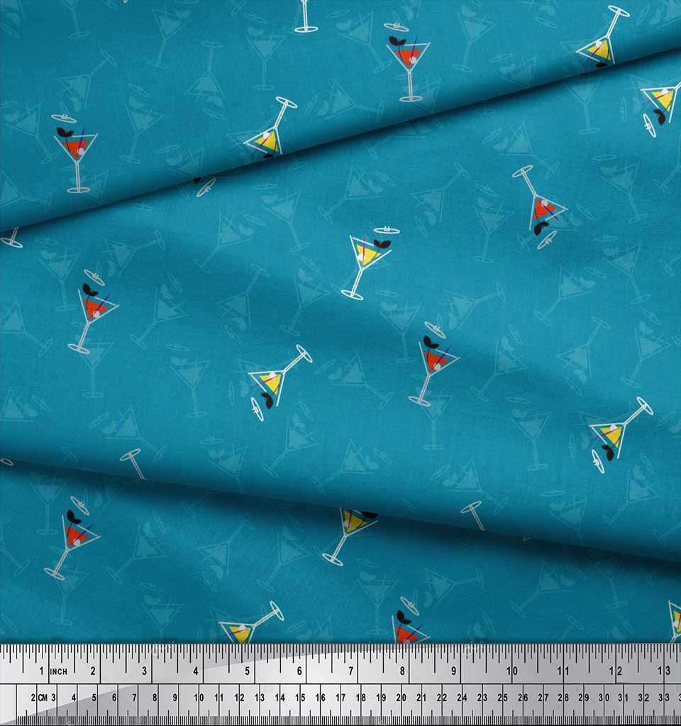 Soimoi Purple Japan Crepe Satin Fabric Glass,Straw & Drinks Summer Designs Fabric Prints By Metre 42 Inch