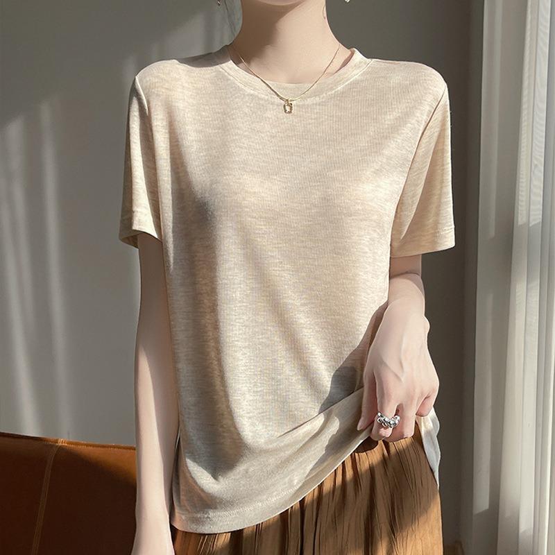 Women's Summer New Round Neck Short Thin Section of Soft Skin-friendly T-shirt Versatile Short-sleeved