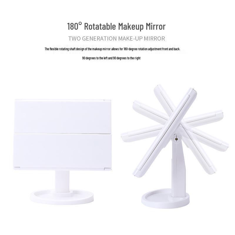 Rotatable 3-Fold LED Makeup Mirror with Magnification and Desktop Storage