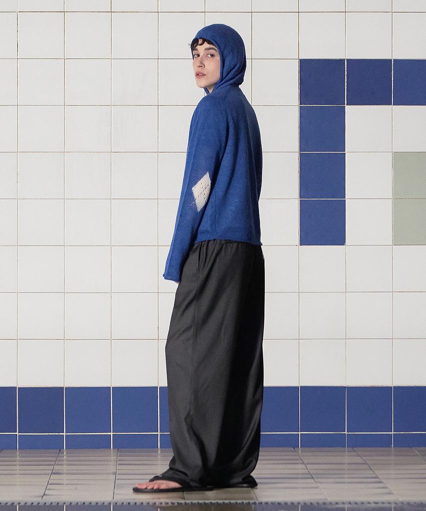Unalloyed Argyle Elbow Knit Zip-Up Hoodie / Blue