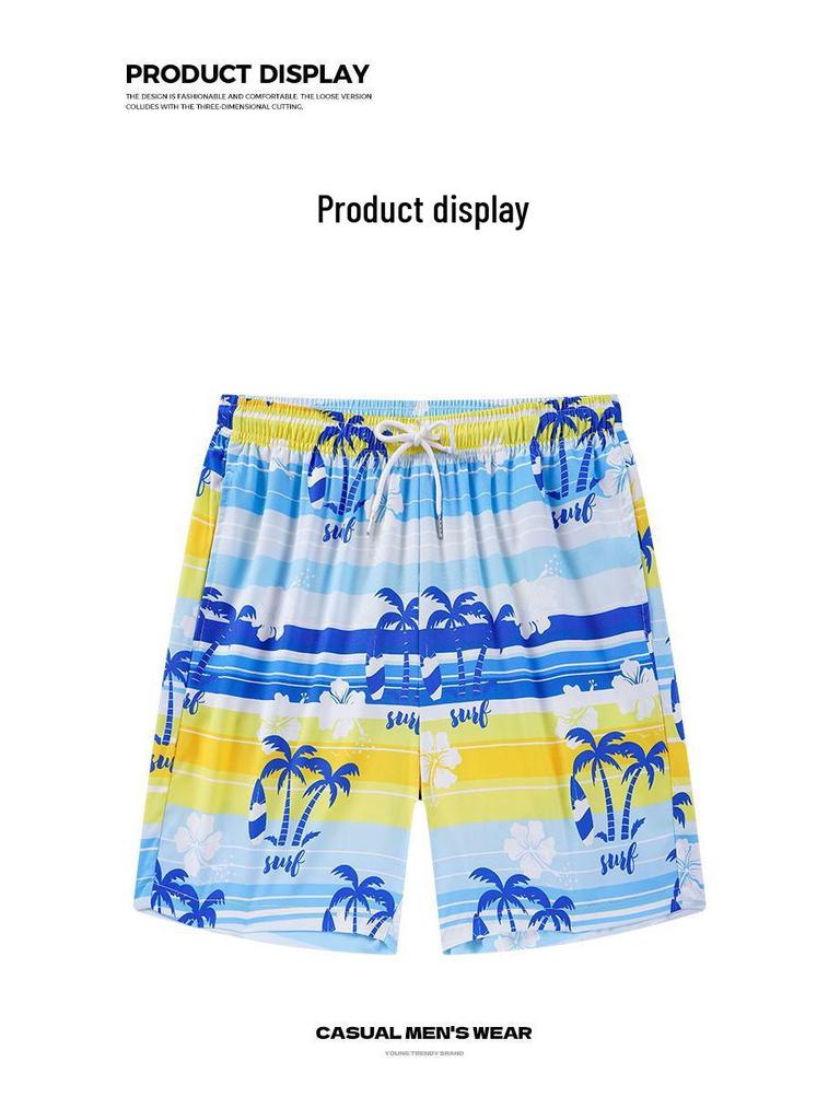 2026 Men's Ice Silk 3D Print Mid-Length Beach Sports Shorts - Trendy and Versatile Casual Wear