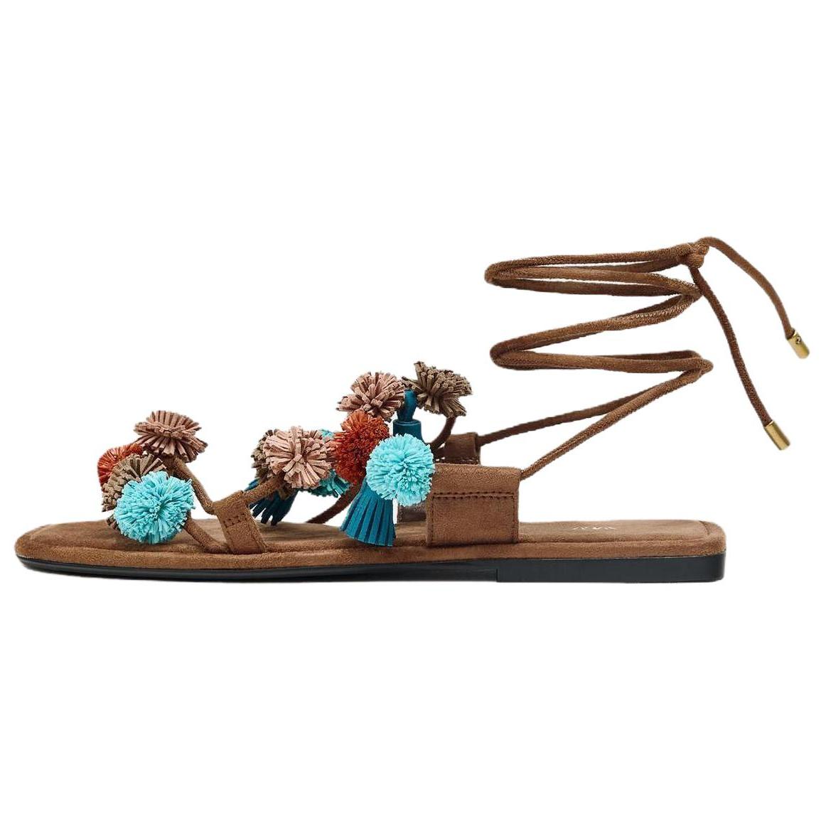 Zara Модные сандалии с ремешками с открытым носком Женские сандалии Коричневые 1623610202 39 7798₽