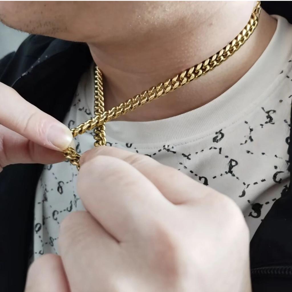 8/10MM Chunky Fashion Cuban Chain Necklace Bracelet Set Hip Hop for Men/Women Gold Plated Stainless Steel Curb Link Chain Sets