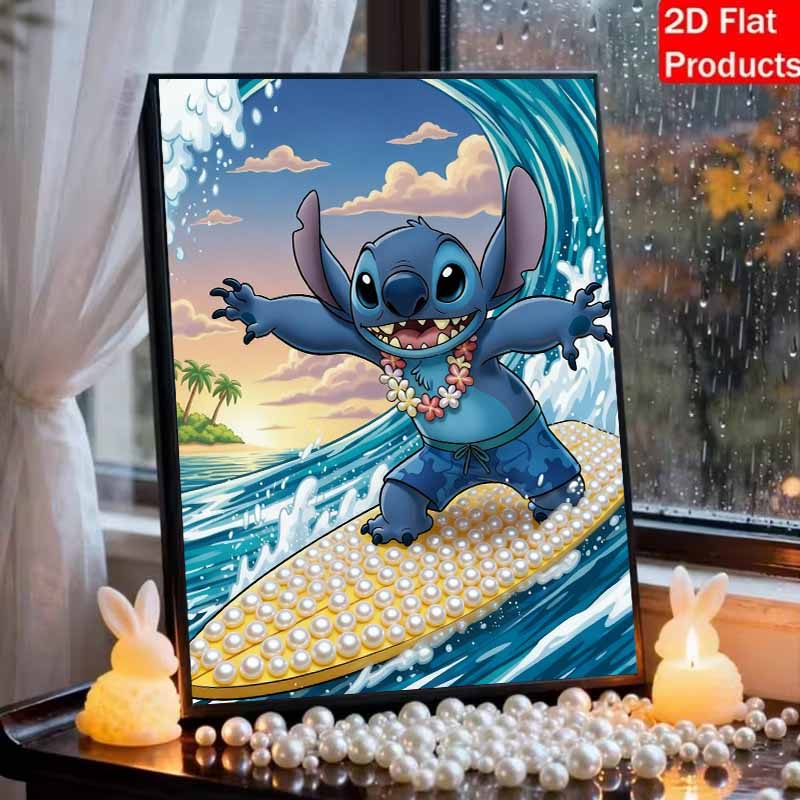 Disney Pearl Painting Set Stitchs Pearl Surfing Adventure Exquisite and Sparkling Painting Crafts Home Wall Decorations Handmade Gifts