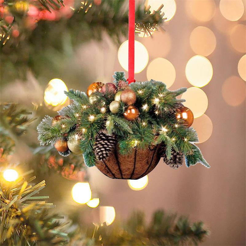 Creative Home Christmas Tree Hanging Basket Ornament Decorations Cute Flower Hanging Basket Wooden Pendant