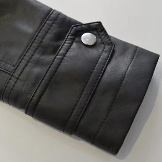 Women Jacket Faux Leather Smooth Surface Turn-down Collar Zip-up Zipper And Rivet Decor