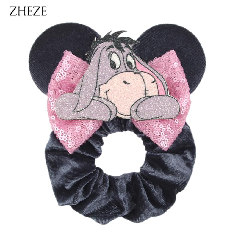 New Disney Mouse Ears Scrunchies Hairband Girl Ponytail Holder For Women Sequins Bows Headband  Women Trip DIY Accessories
