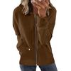 Women's Loose Fit Solid Color Zip Up Hooded Long Sleeve Sweatshirt Casual Pocket Hoodie Top