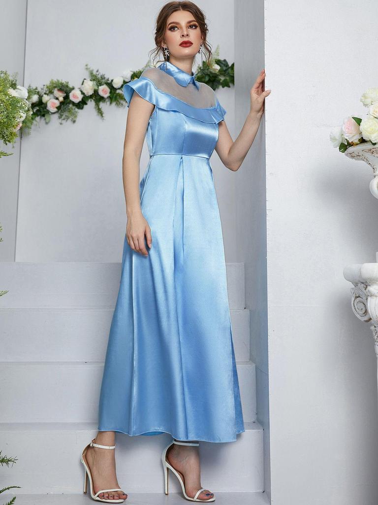 2025 Elegant European/American Women's Mesh Patchwork Sleeveless Dress - Spring/Summer Fashion