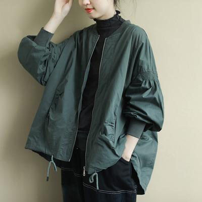 Loose Literary Long Sleeve Windbreaker Women's Medium Long Spring and Autumn Coat Solid Color Versatile