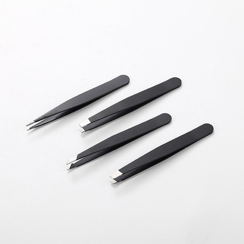 Eyebrow & Beard Shaping Tweezer Set - Flat & Angled Tips with Mirror for Hair Removal & False Eyelash Application