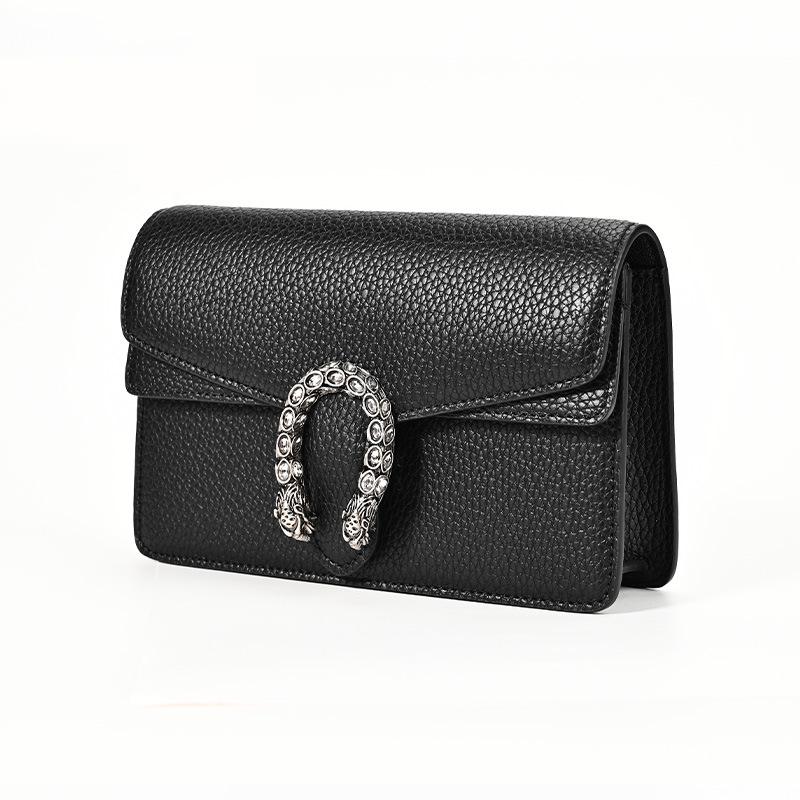 

Dionysus Snake Lock Genuine Leather Crossbody Bag – Women s Niche Design, Small Square Chain Envelope Style чорний