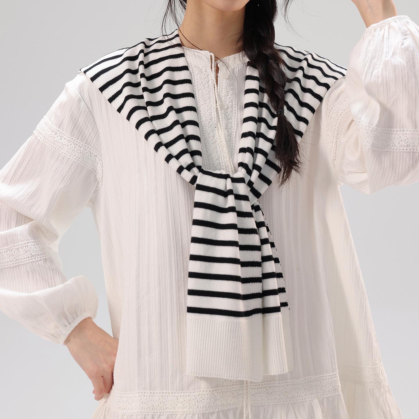 Fashion wool blended knitted striped small vest spring and summer shirt shawl with Korean version solid color knotted shawl women