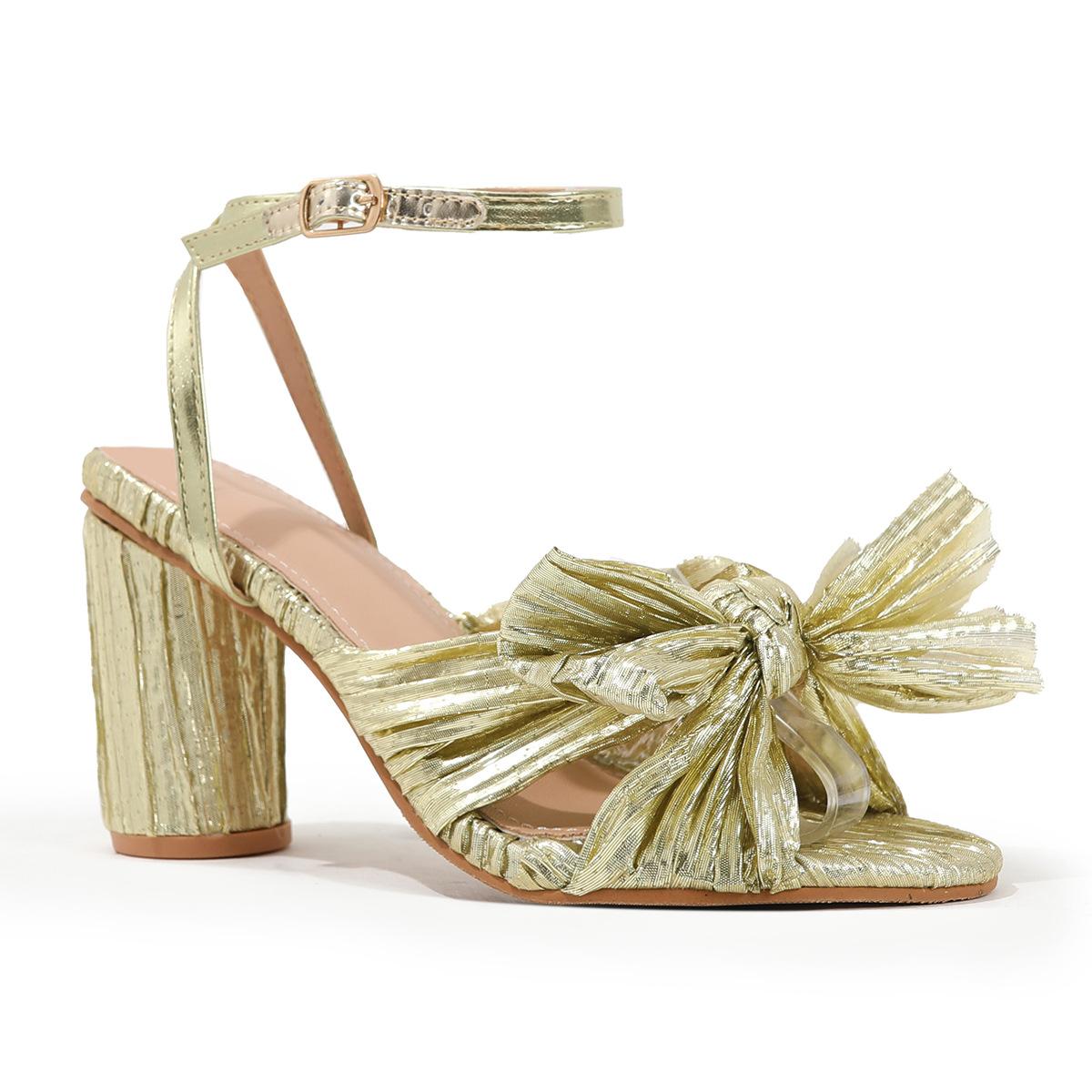 

fashion Fashion Summer Solid Sandals High Chunky Heels Open Toe Big Size 46 Butterfly Knot Elegant Weeding Party Women Shoes 37