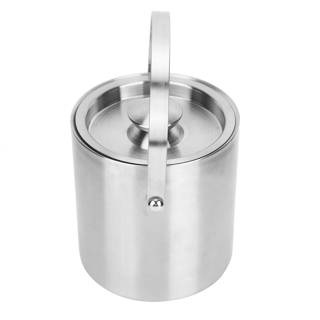 Ice Bucket with Lid Stainless Steel Double Layer Wine Champagne Barrel Bar Supplies 2L