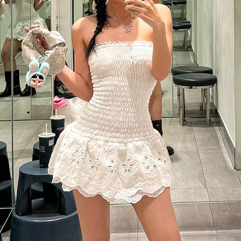 Women's Sweet Spice Girl Thin Jacquard Material Patchwork Top Dress Slim Waist Waist Pure Desire French A-line Dress