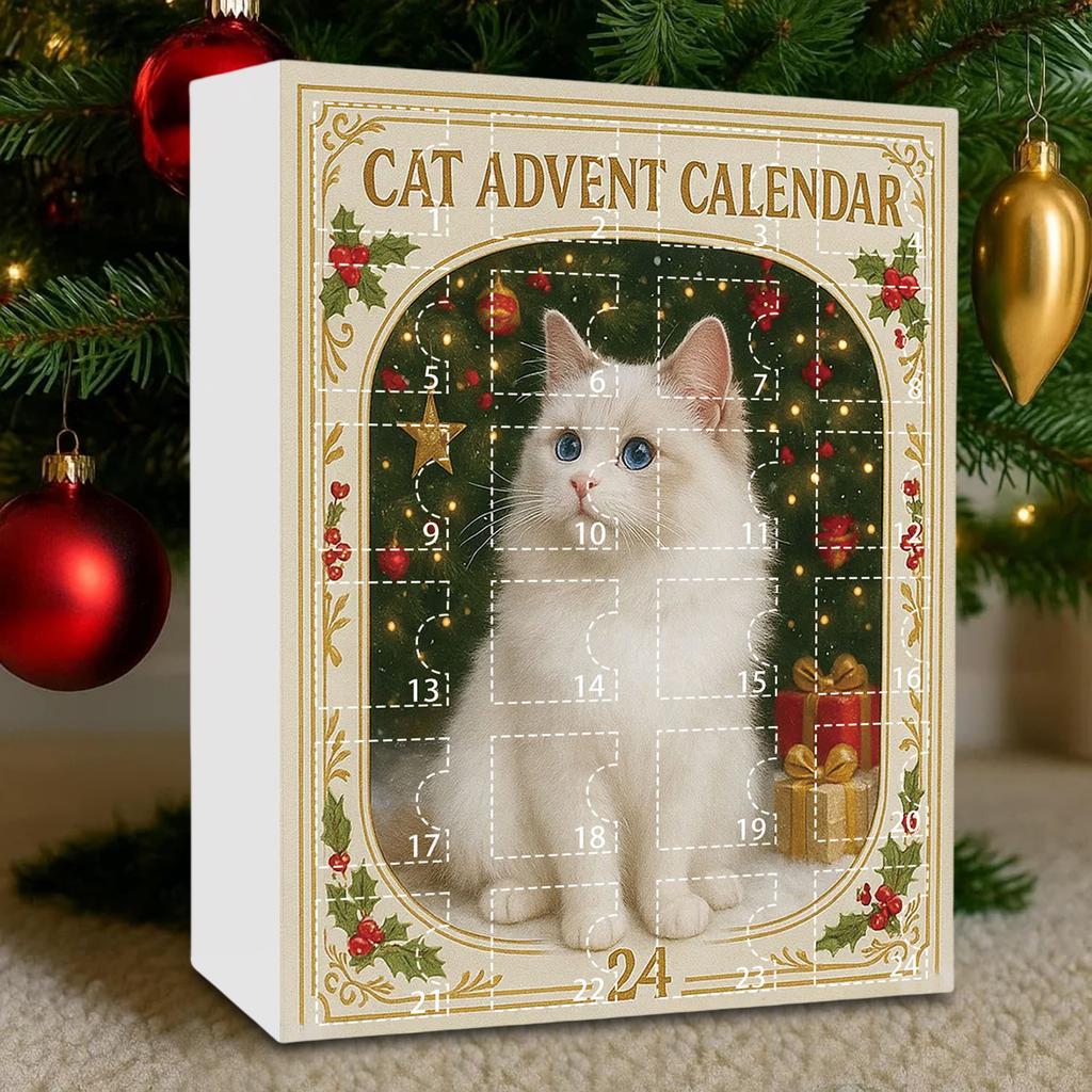 2D 2025 Cat Christmas Countdown Calendar with 24 Pendant 24 Days Christmas Countdown Calendar for Kids Boys Girls Adult Gifts