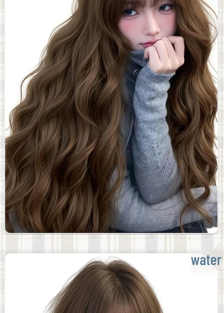 Women's Full Head Wig, Lazy Water Wave Long Curly Hair, Natural Seamless Look, Large Scalp Egg Roll Wig.