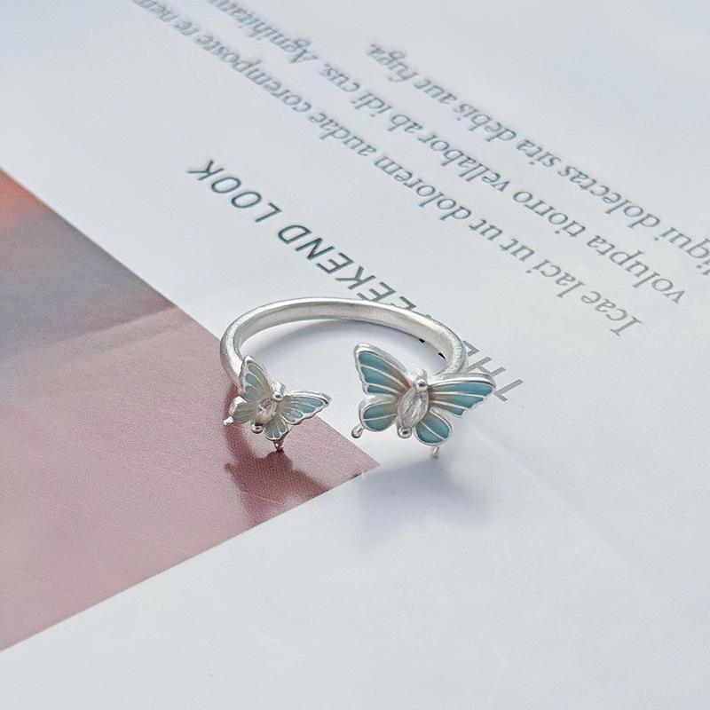 Small Fresh Exquisite Niche High-End Enamel Butterfly Zir*****Pen Ring Women'S Light Luxury Temperament Fashion Index Finger Ring