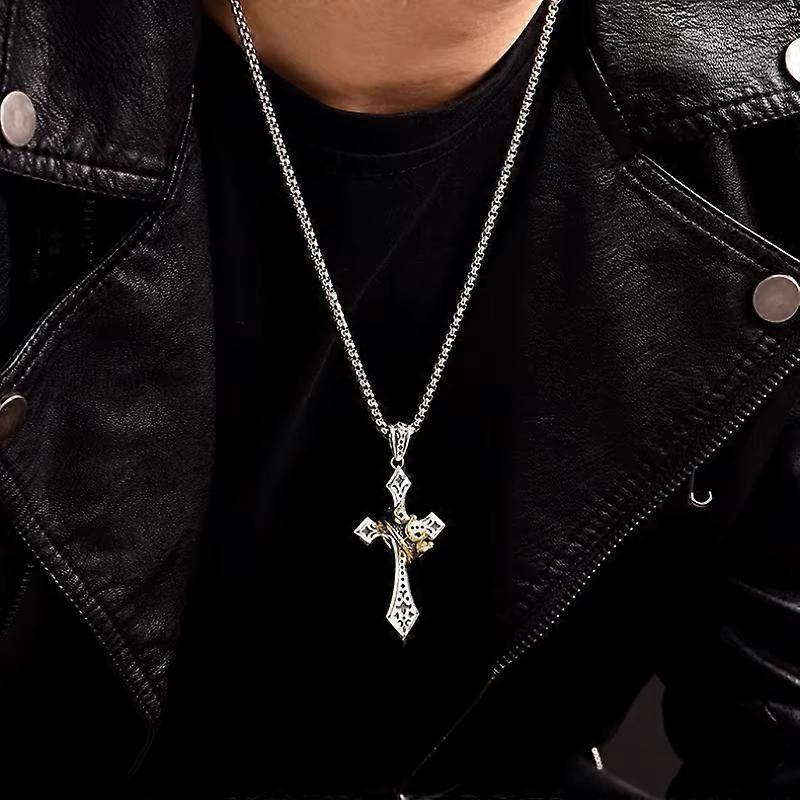 Crown Cross Necklace,Copper Pendant Necklace with Titanium Steel Chain 1-5pcs