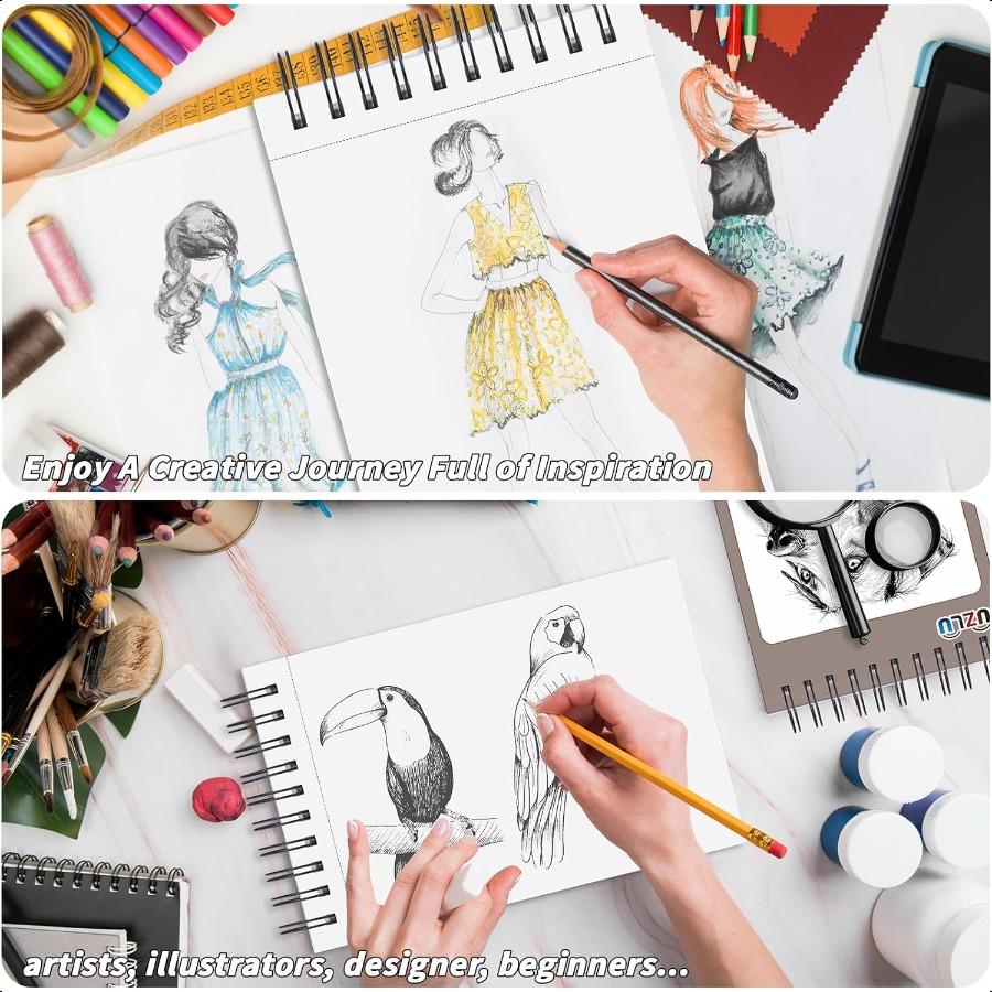 6 Pcs Sketch Book Bulk 5.5 X 8.5 In Drawing Paper Pad Top Spiral Bound Sketch Book 600 Sheet 68lb 100gsm Thick Paper Acid Free